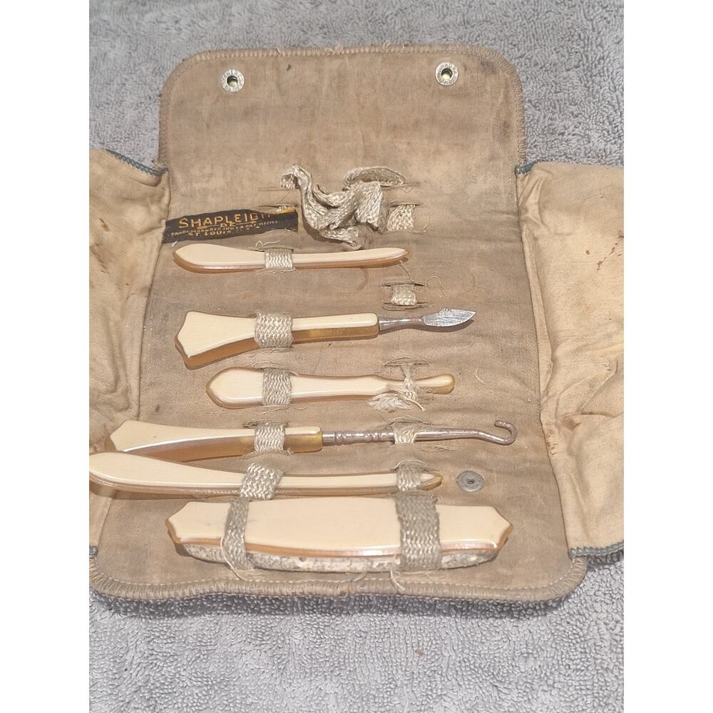 Shapleigh’s St Louis Vintage Manicure Set Celluloid Roll Case- 1940s-50s